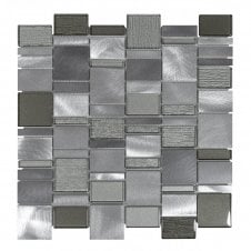 Milan Grey Glass Metal Random 29.8cm x 30cm Mosaic Tile