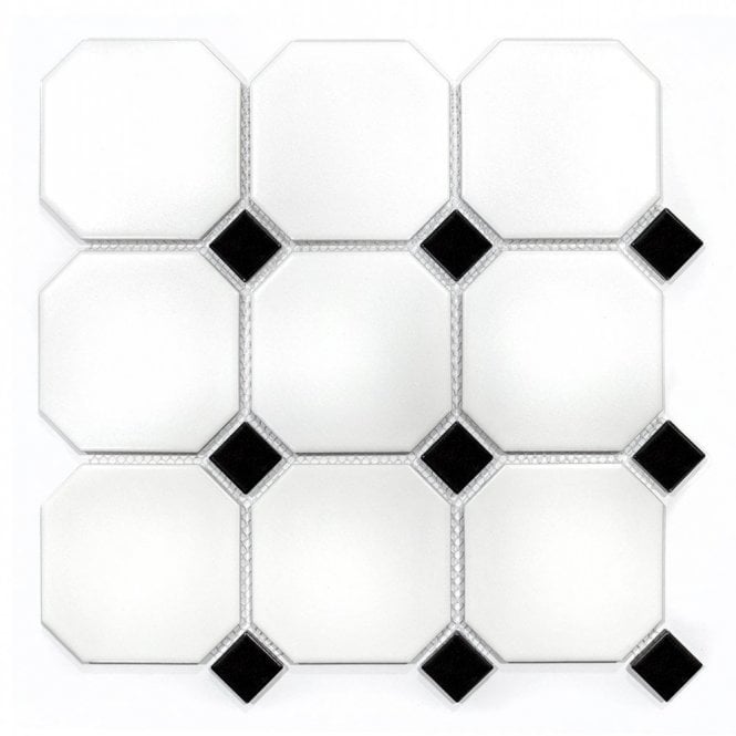Octagon L Black Dot (9.52cm x 9.52cm -2.5cm x 2.5cm) 30.1cm x 30.1cm Mosaic Tile