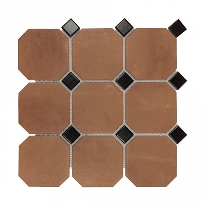 Octagon Terracotta Black Dot 30.1cm x 30.1cm Mosaic Tile
