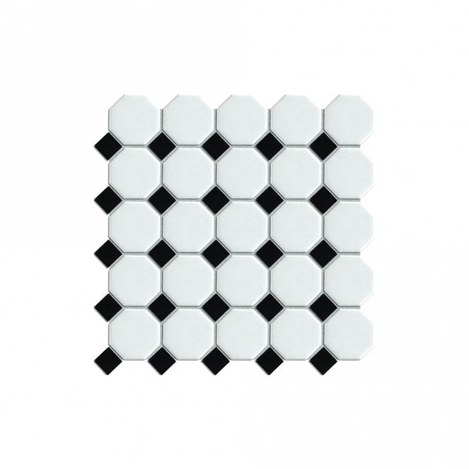 Octagon White Black Dot (5.5cm x 5.5cm) 29.5cm x 29.5cm Mosaic Tile