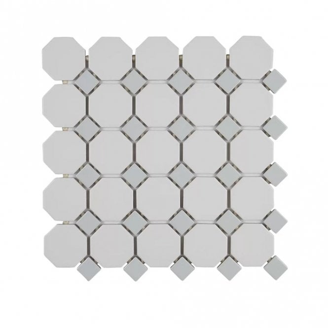 Octagon White Grey Dot (5.5cm x 5.5cm) 29.5cm x 29.5cm Mosaic Tile