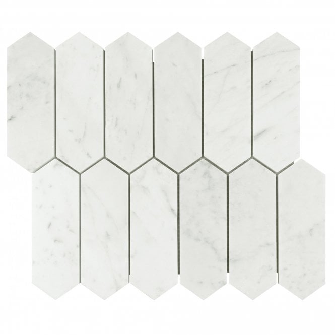 Picket Carrara White (5cm x 15cm) 27cm x 31cm Mosaic Tile