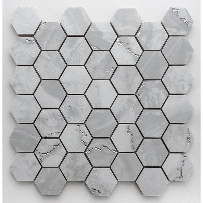 Prestige Crystal Light Grey Hexagon 30cm x 30cm Mosaic Tile