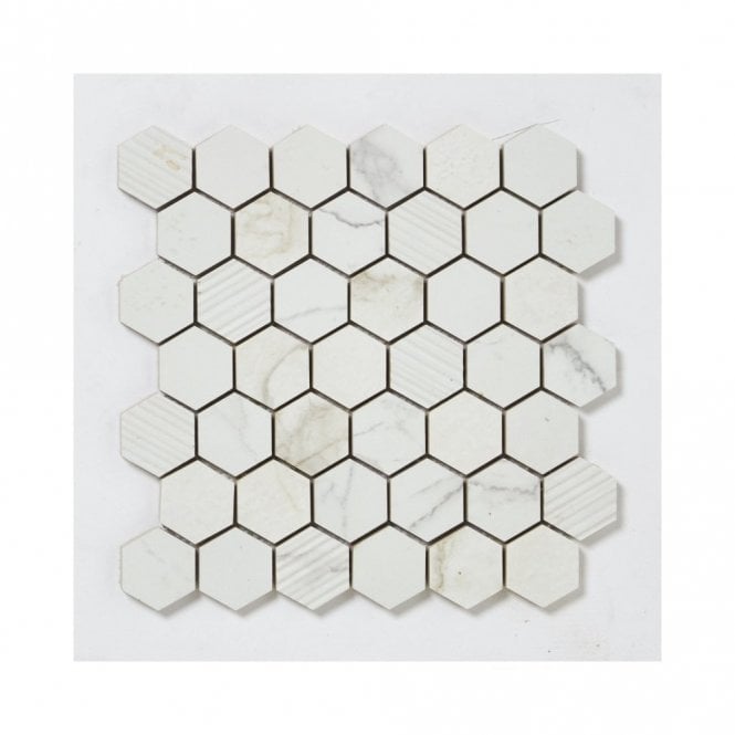 Q-Calacata Hexagon 4.8 Mosaic Mix (Grey Vein) 32.4cm x 33.2cm Wall & Floor Tile