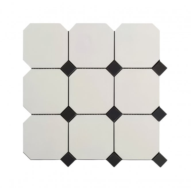 Regency Small Octagon Black Dot 30cm x 30cm Mosaic Tile