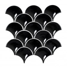 Shell Black Relief Glossy 25.9cm x 27.3cm Mosaic Tile