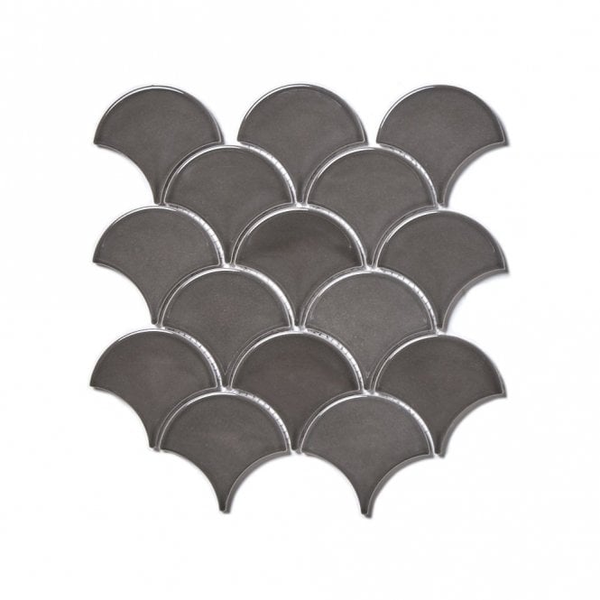 Shell Grey Relief Glossy 25.9cm x 27.3cm Mosaic Tile