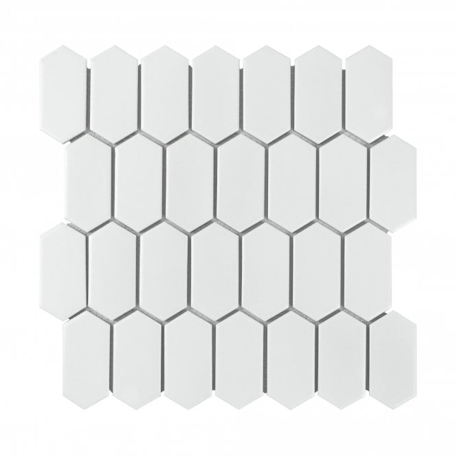 Slim-Hex White Matt (3.8cm x 7.5cm) 27cm x 28.8cm Mosaic Tile
