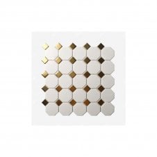 Small Octagon White Matt Gold Dot 29.5cm x 29.5cm (2.3cm x 2.3cm) Mosaic Tile