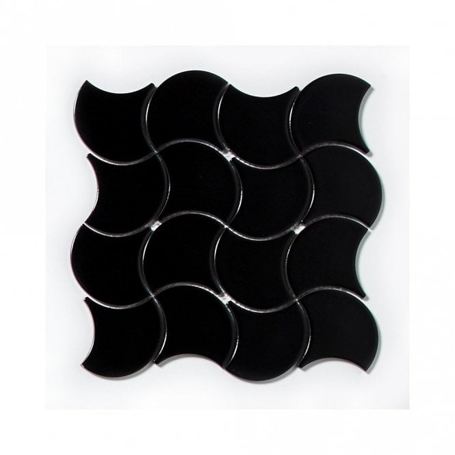 Wave Black Matte (7.3cm x 7.3cm) 27.6cm x 27.6cm Wall Tile