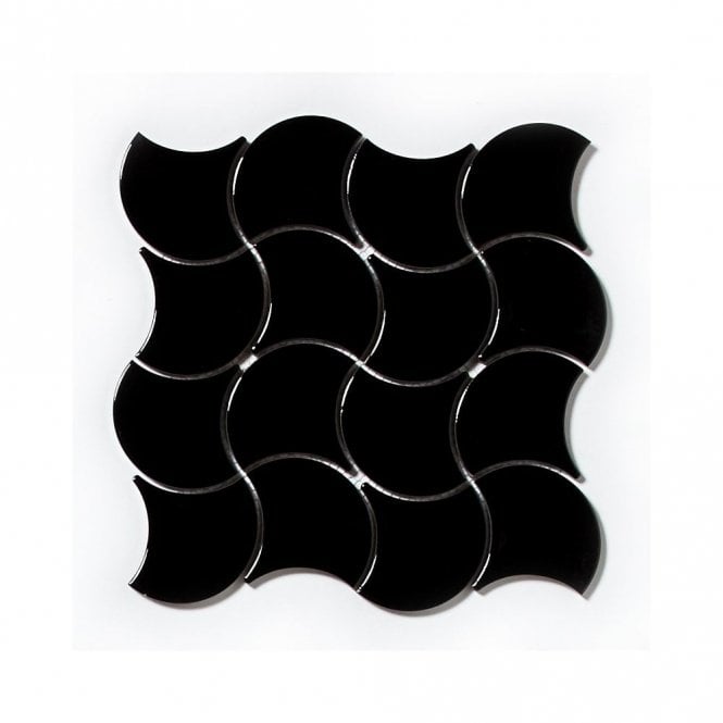 Wave Black Relief Glossy (7.3cm x 7.3cm) 27.6cm x 27.6cm Wall Tile