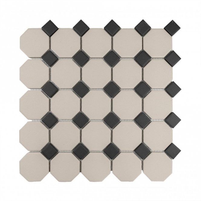 Winston White Octagon Black Dot 29.5cm x 29.5cm Mosaic Tile